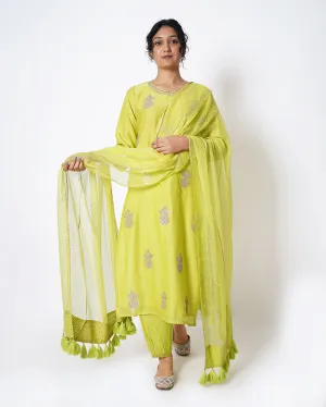 Lime Yellow Gota Work Chanderi Suit Set