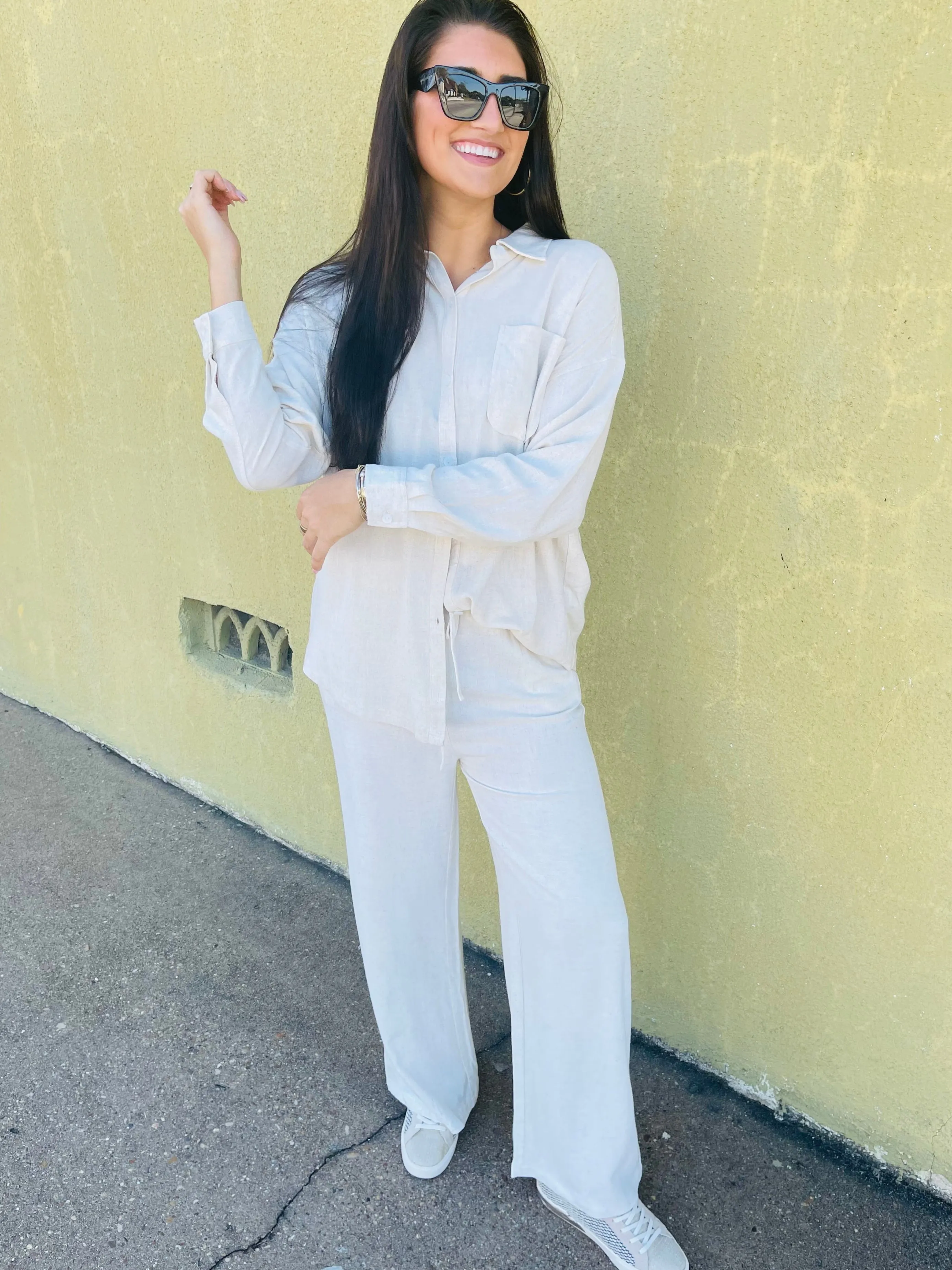 Linen Wide Leg Drawsting Pant