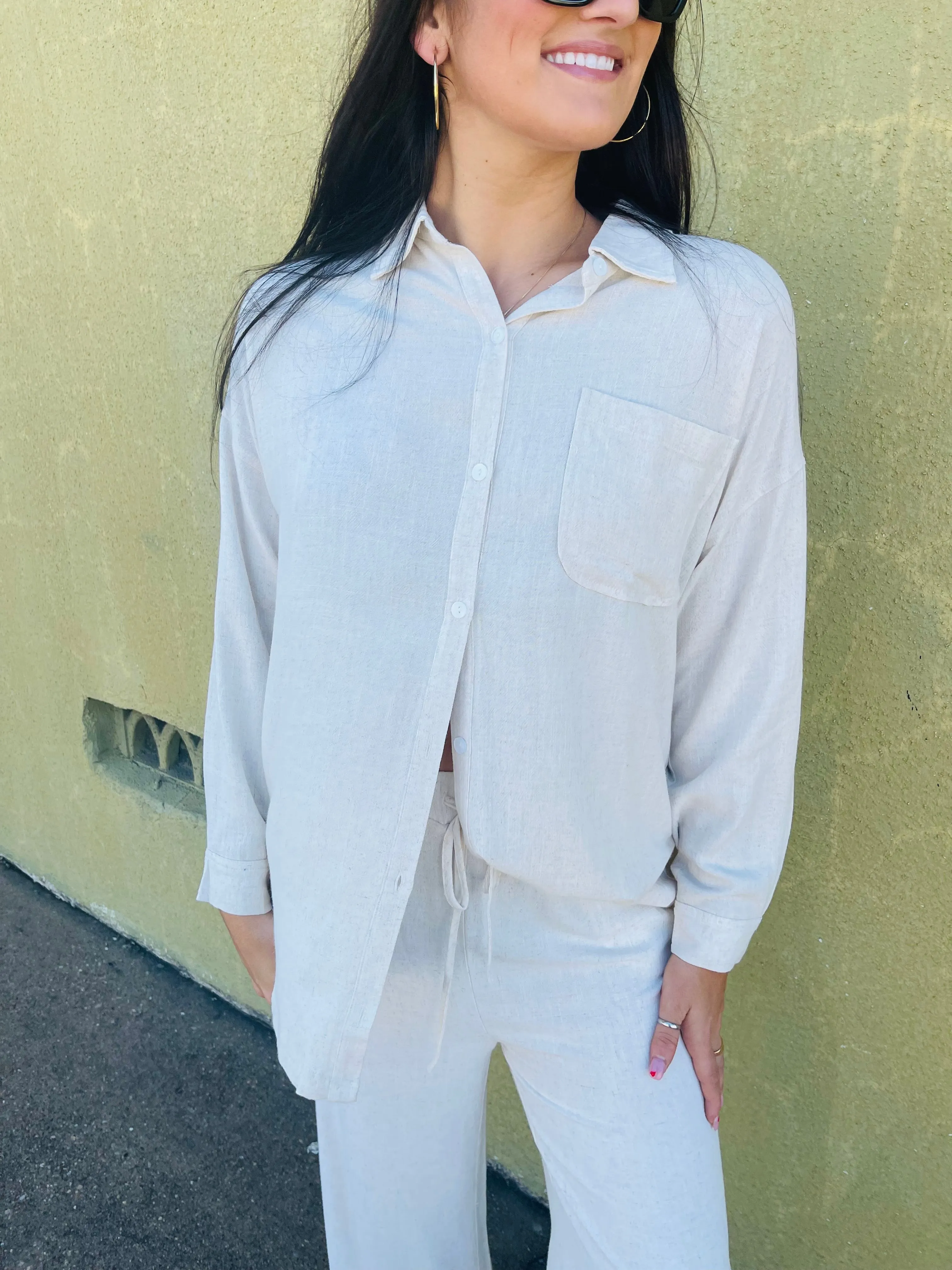 Linen Wide Leg Drawsting Pant