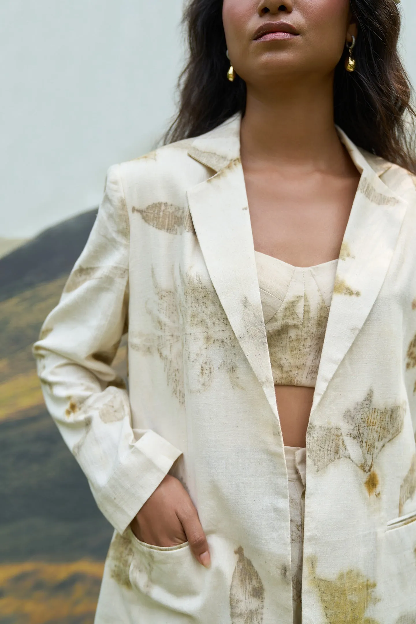 Live Leafy 3-Piece Blazer Set with Bralette & Pants