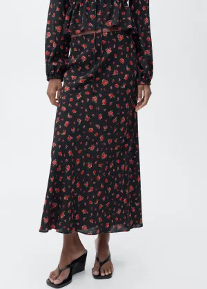 Long floral flared skirt - Black