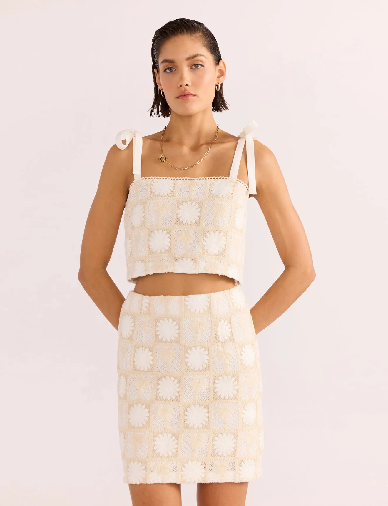 LYRIA PALM LACE SKIRT - CREAM