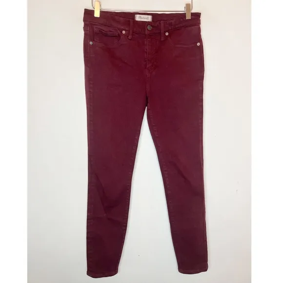 Madewell 9&quot; Maroon High Riser Skinny Skinny pants Size 29