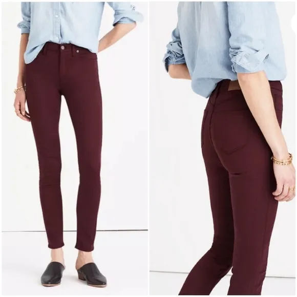 Madewell 9&quot; Maroon High Riser Skinny Skinny pants Size 29
