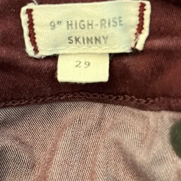 Madewell 9&quot; Maroon High Riser Skinny Skinny pants Size 29