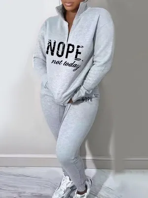 mangocouture Letter Quarter-zip Sweatshirt Set