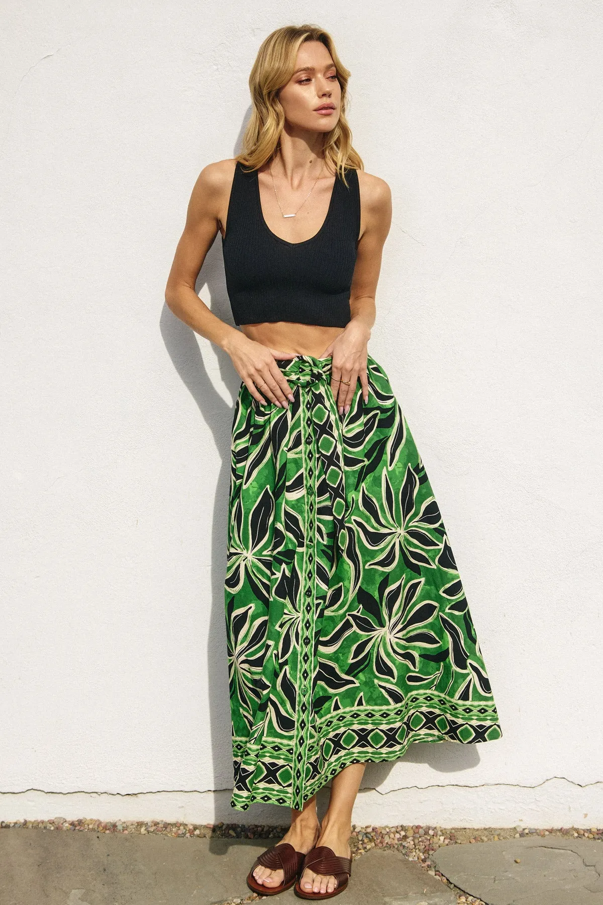 Marine Buckled Belt Button Down Maxi Skirt