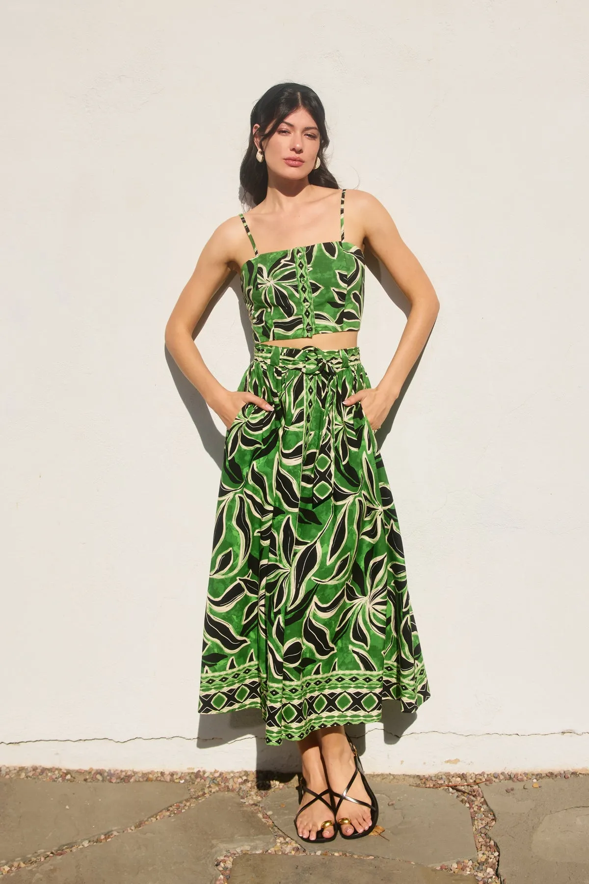 Marine Buckled Belt Button Down Maxi Skirt