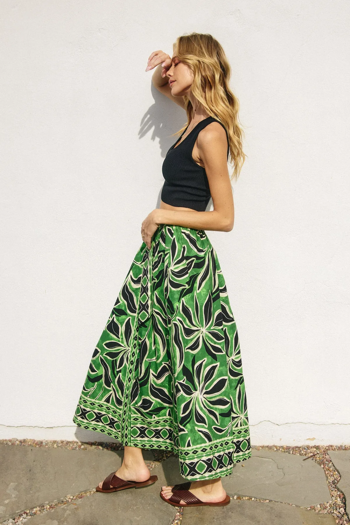 Marine Buckled Belt Button Down Maxi Skirt