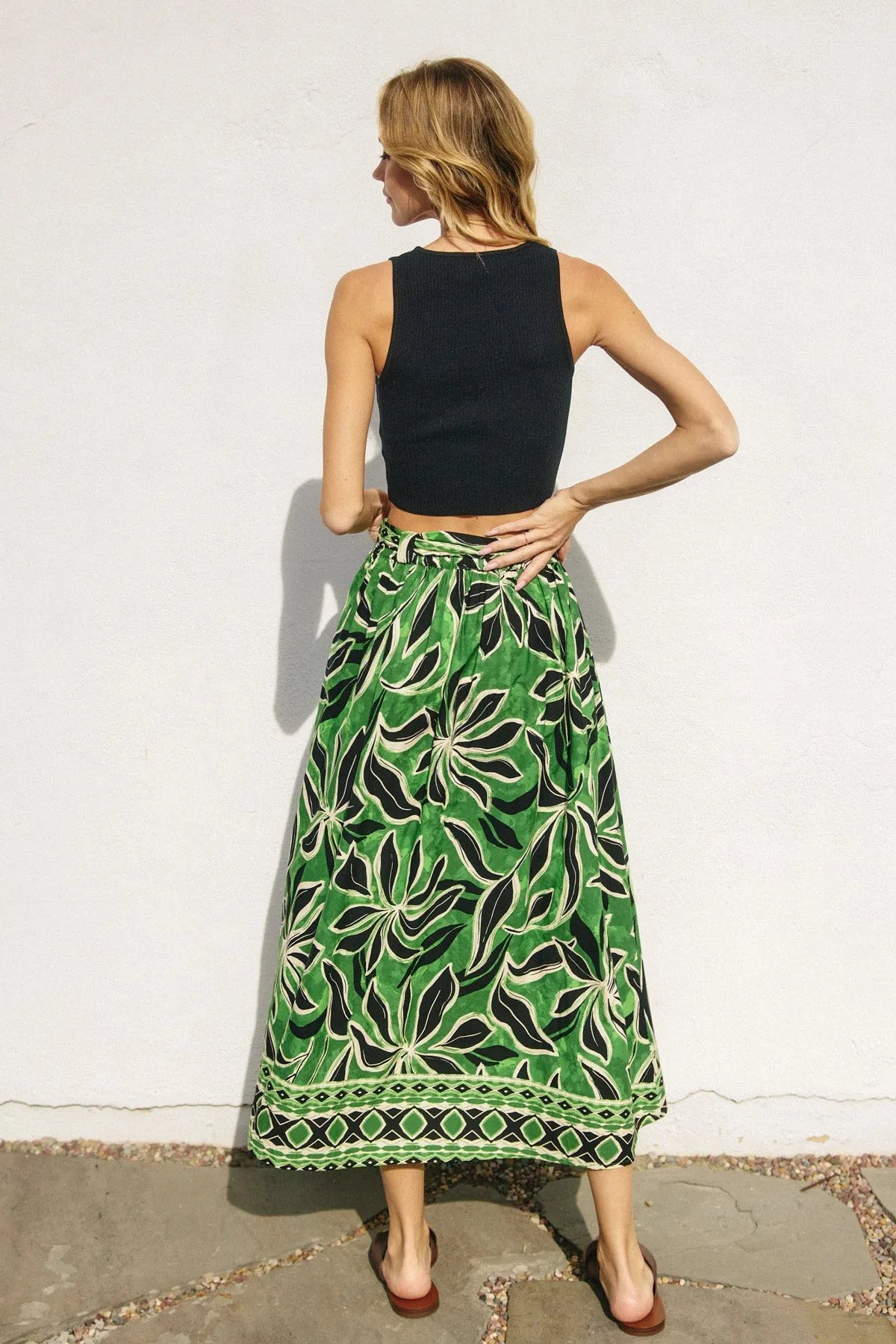 Marine Buckled Belt Button Down Maxi Skirt