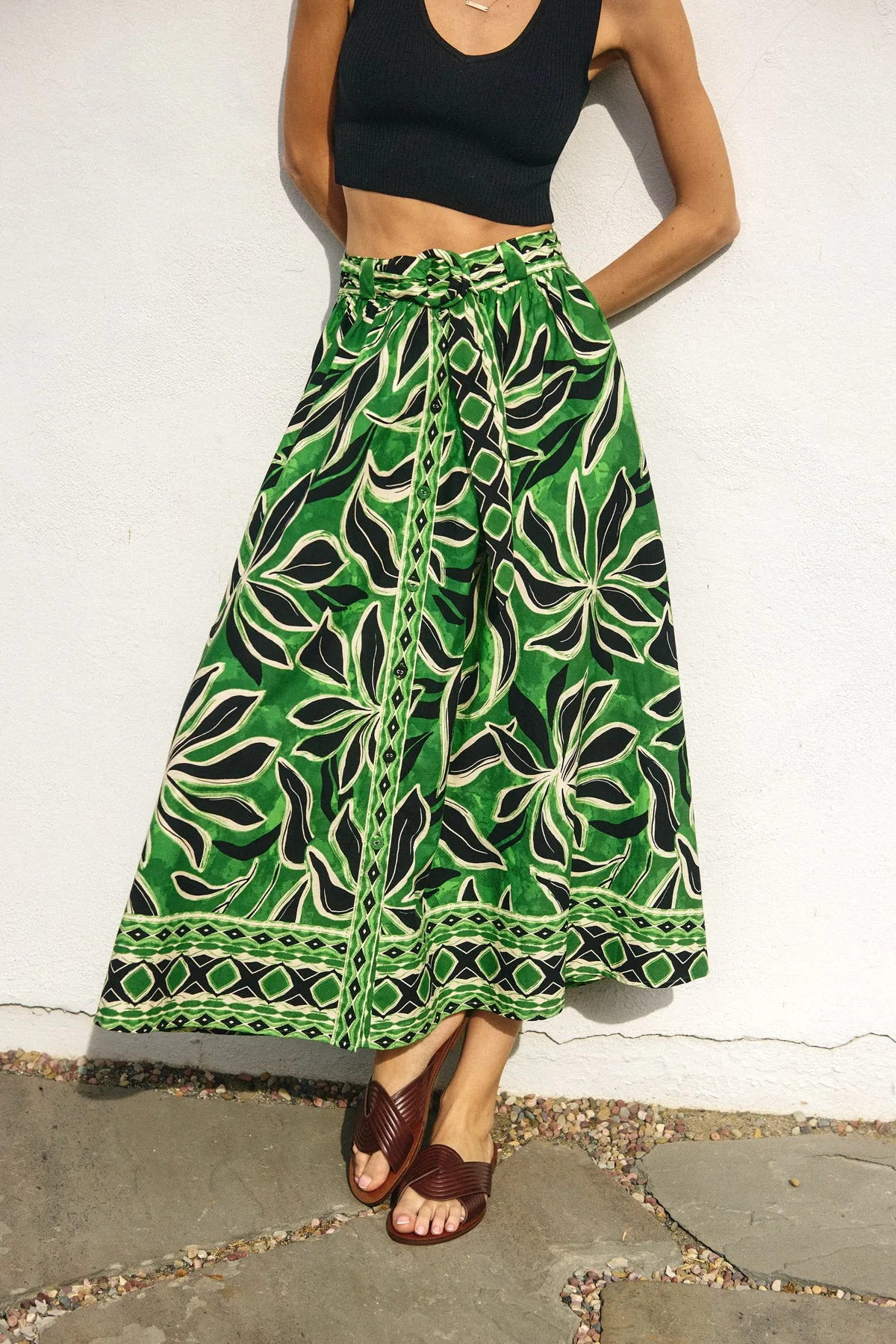 Marine Buckled Belt Button Down Maxi Skirt