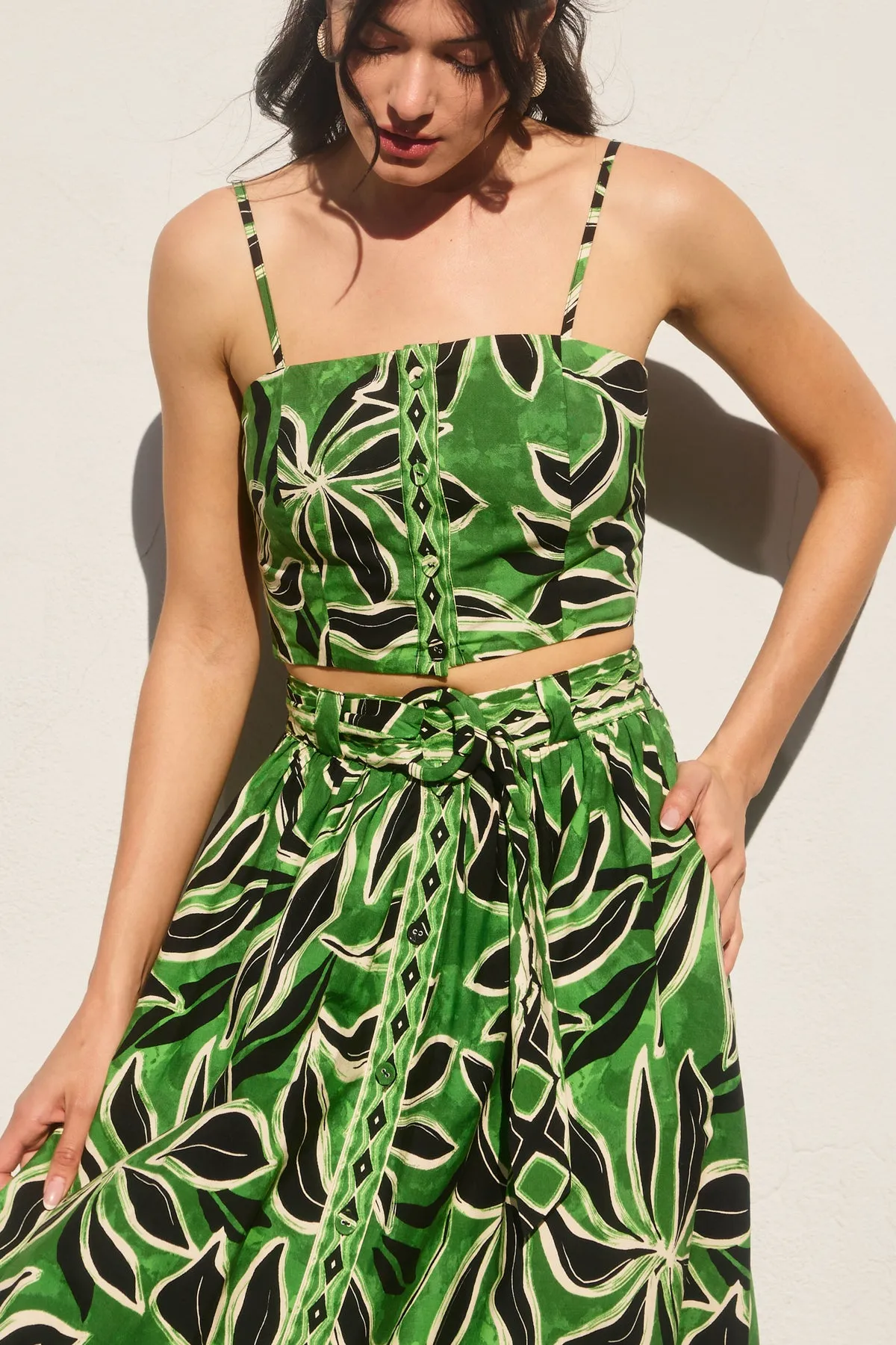 Marine Buckled Belt Button Down Maxi Skirt