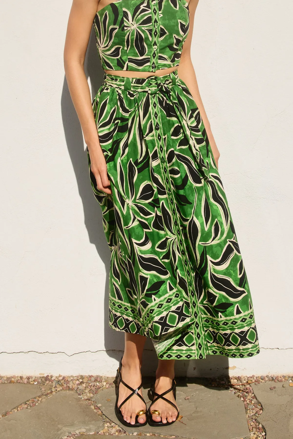 Marine Buckled Belt Button Down Maxi Skirt