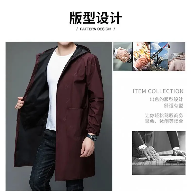 Men's Hooded Lightweight Trench Raincoat