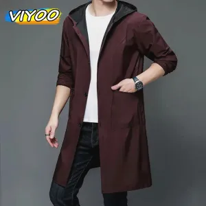 Men's Hooded Lightweight Trench Raincoat