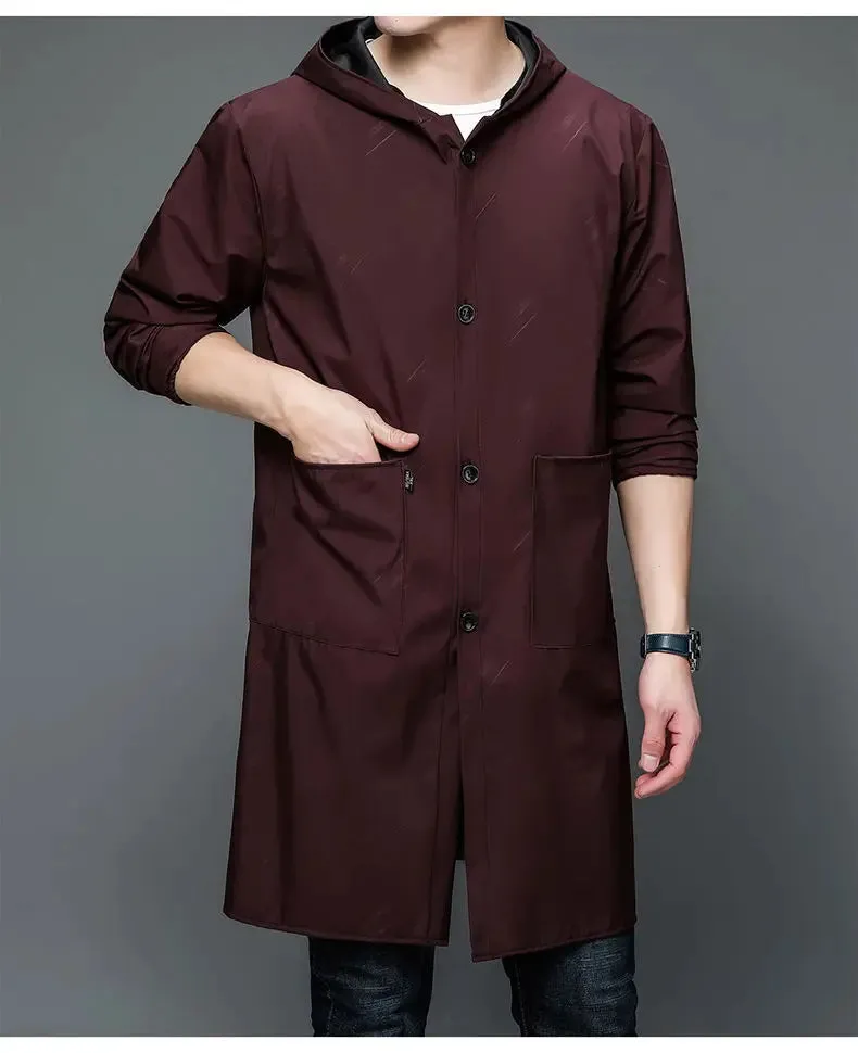Men's Hooded Lightweight Trench Raincoat