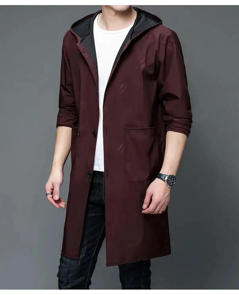 Men's Hooded Lightweight Trench Raincoat