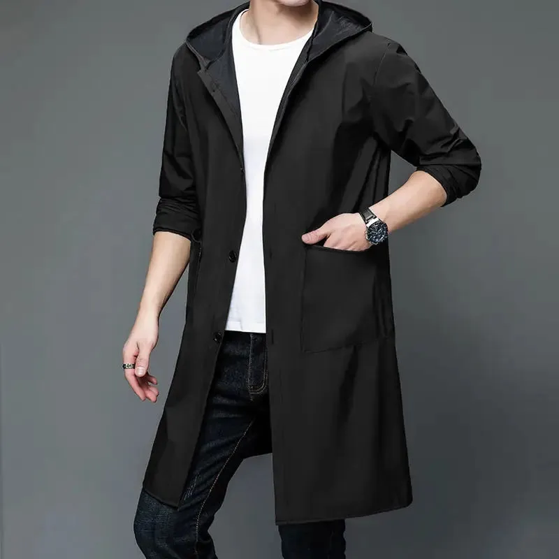 Men's Hooded Lightweight Trench Raincoat