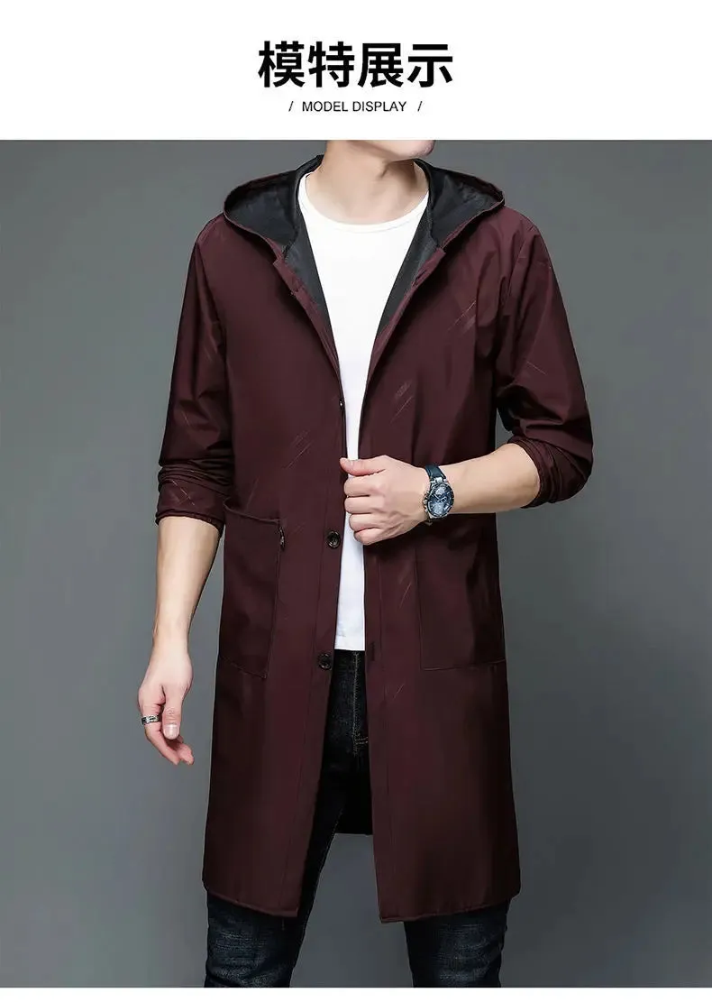 Men's Hooded Lightweight Trench Raincoat