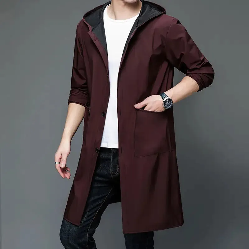 Men's Hooded Lightweight Trench Raincoat