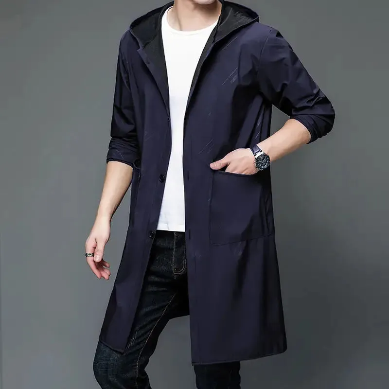 Men's Hooded Lightweight Trench Raincoat