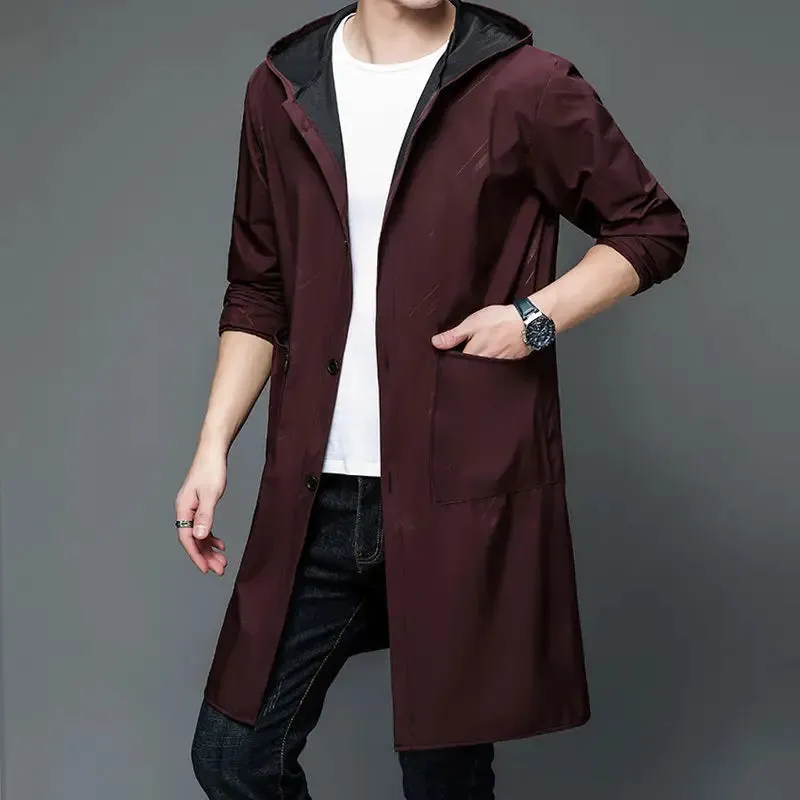 Men's Hooded Lightweight Trench Raincoat