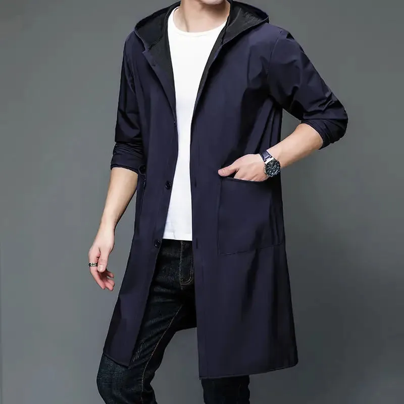 Men's Hooded Lightweight Trench Raincoat