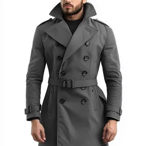 Mens Mini Trench Coat Grey Trench Coats Double Breasted Jacket Storm Flap Lepal Collar Multipockets Water Resistant Jackets For Men