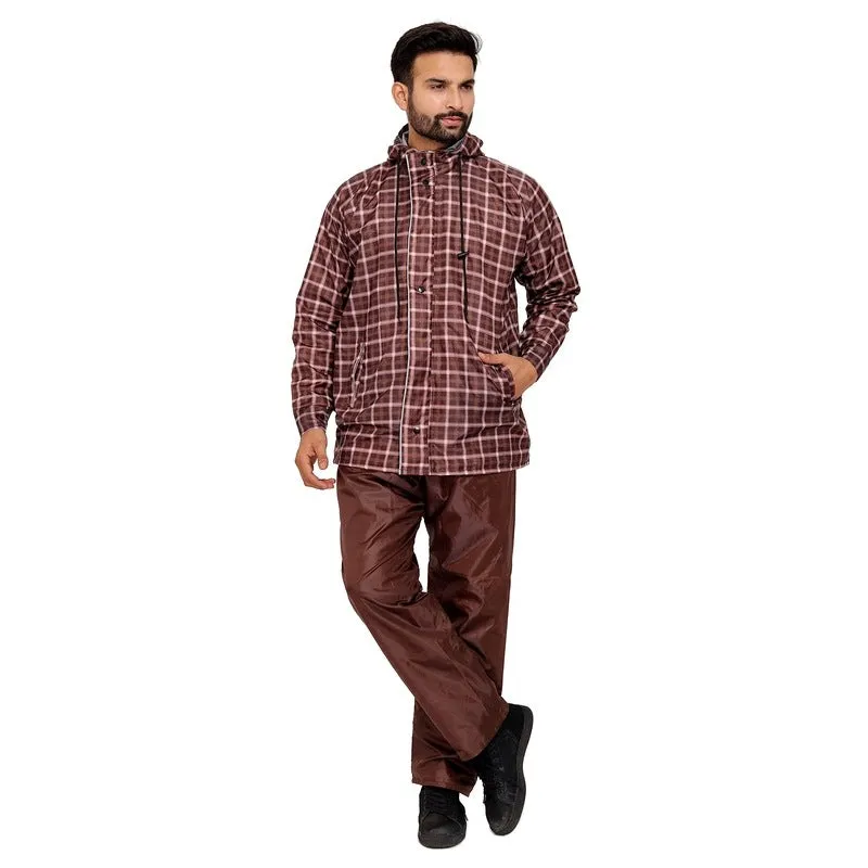 Men's Rainwear - Waterproof Reversible Raincoat with Reflector | Adjustable Hood | XX-Large | Royal Brown