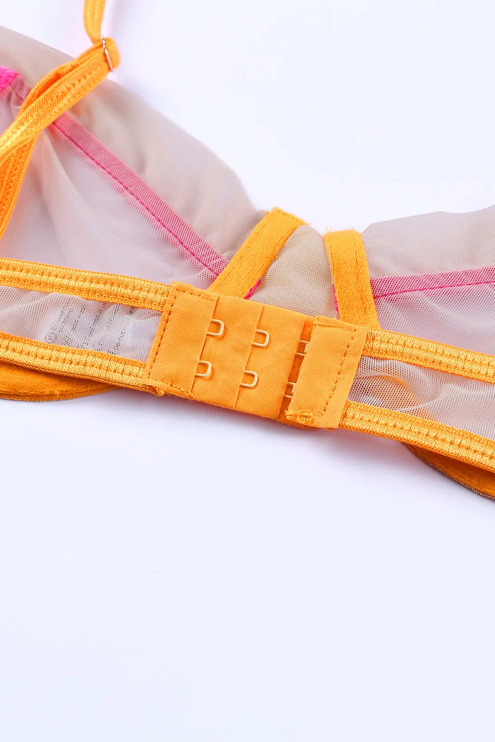 Multicolor Colorblock Trim Spaghetti Strap Three Piece Lingerie Set