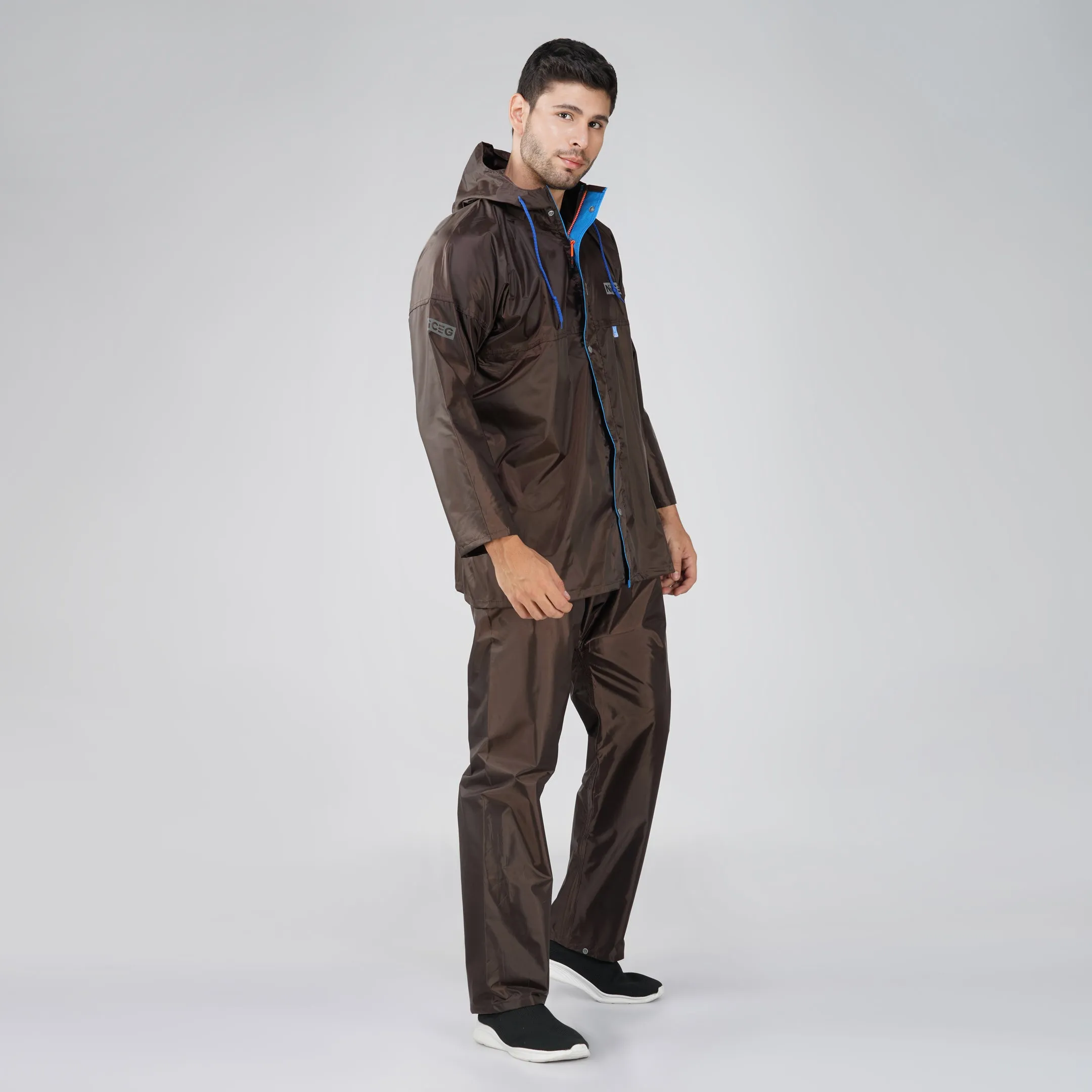 NiceG Men's Protective Raincoats with Adjustable Hood (Brown)
