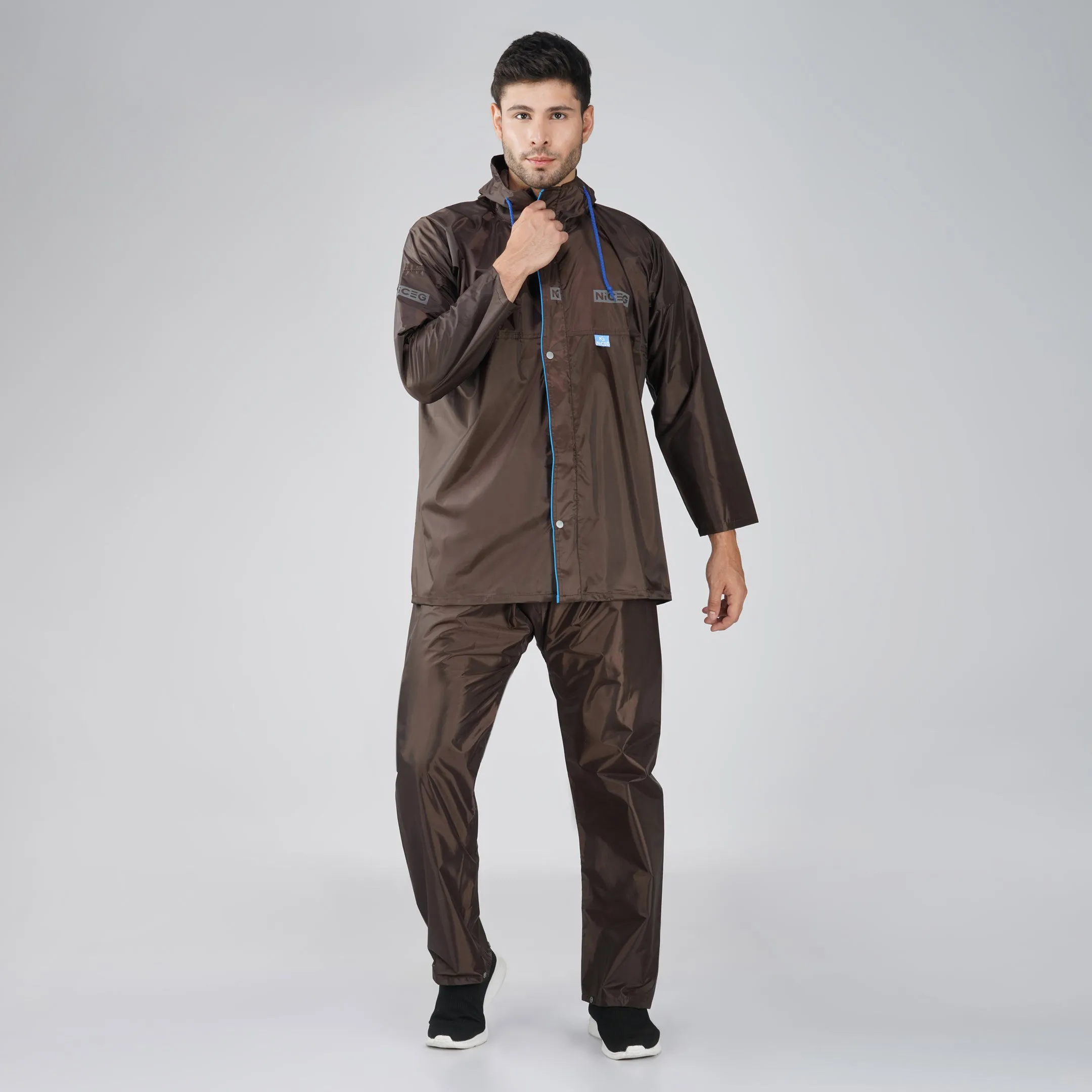 NiceG Men's Protective Raincoats with Adjustable Hood (Brown)
