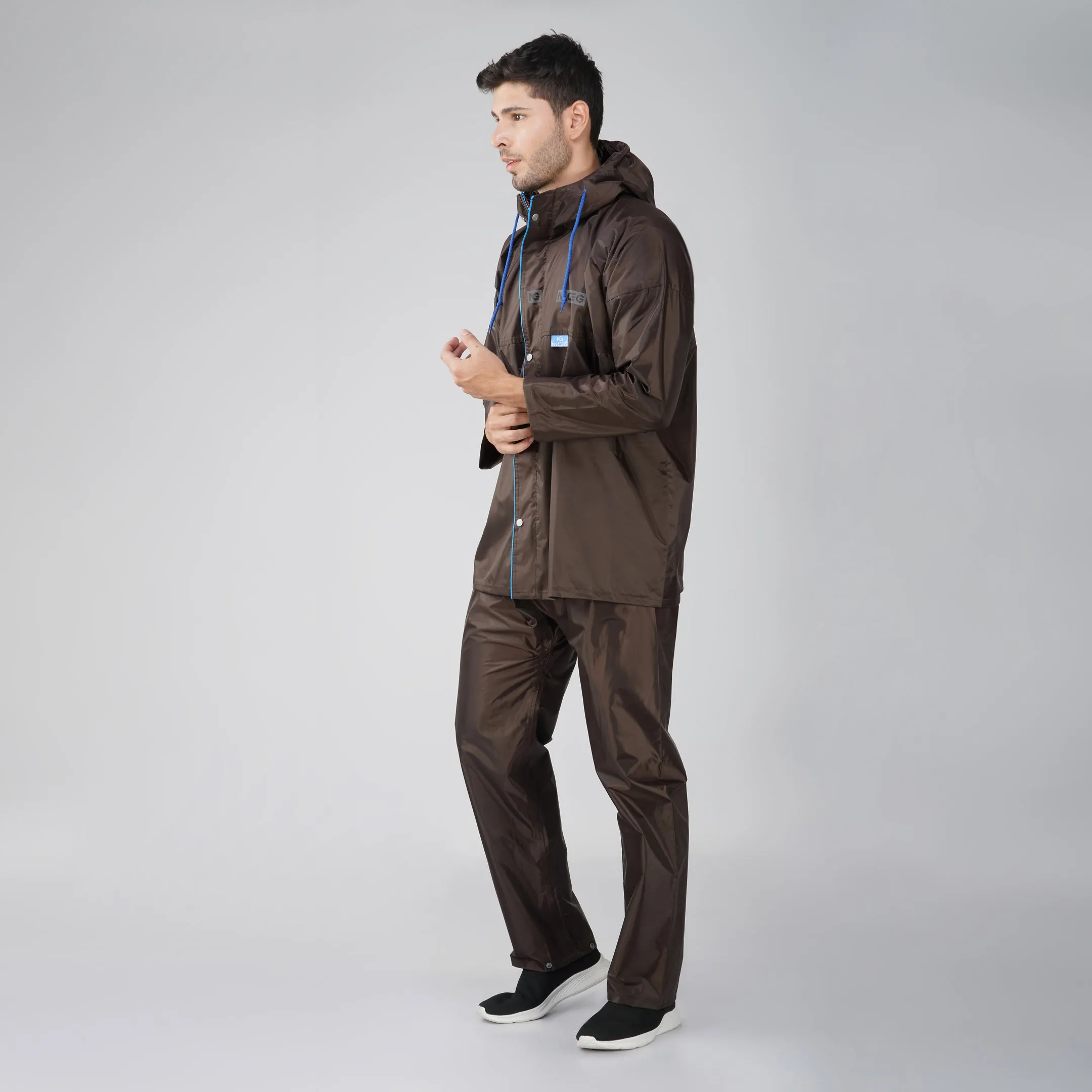 NiceG Men's Protective Raincoats with Adjustable Hood (Brown)