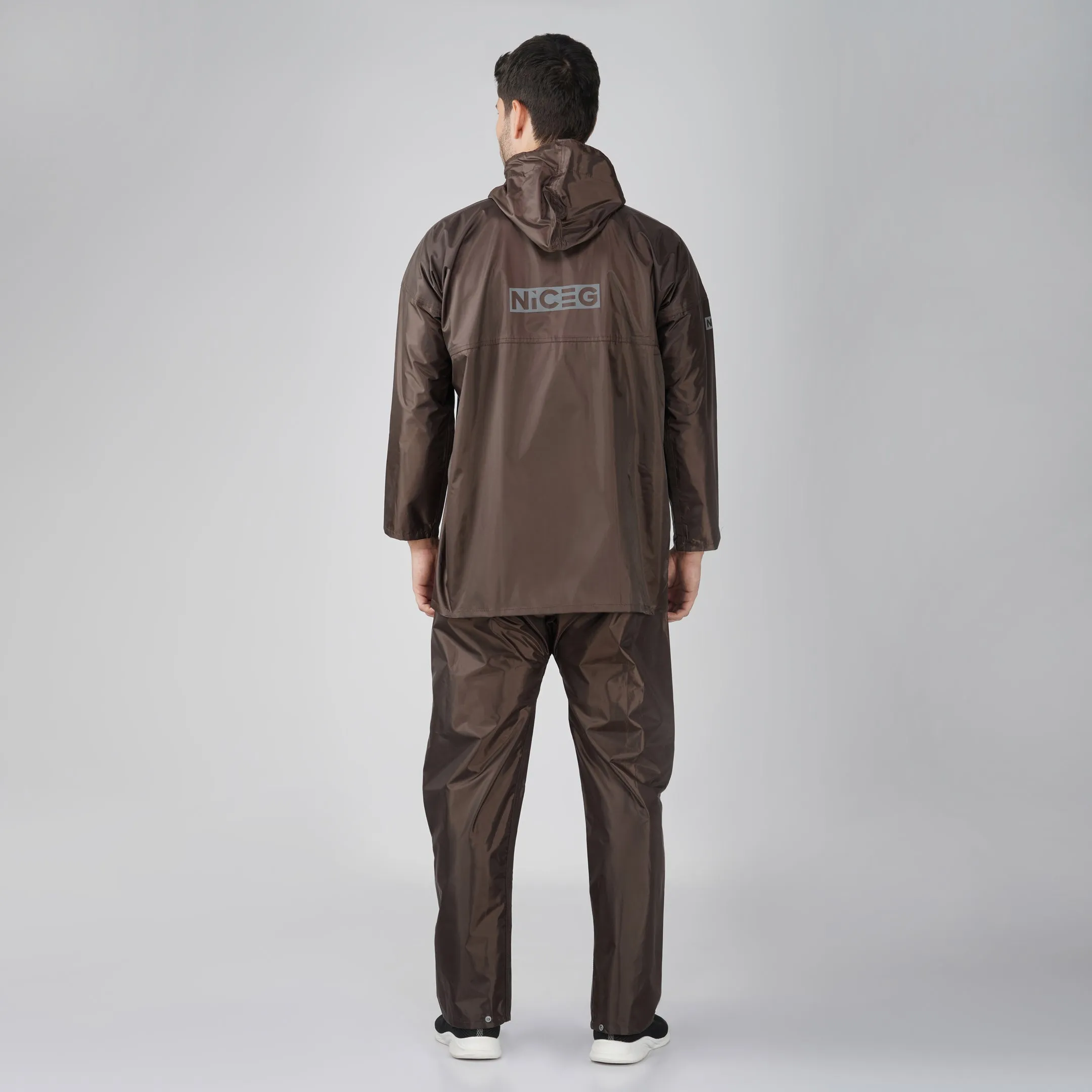 NiceG Men's Protective Raincoats with Adjustable Hood (Brown)
