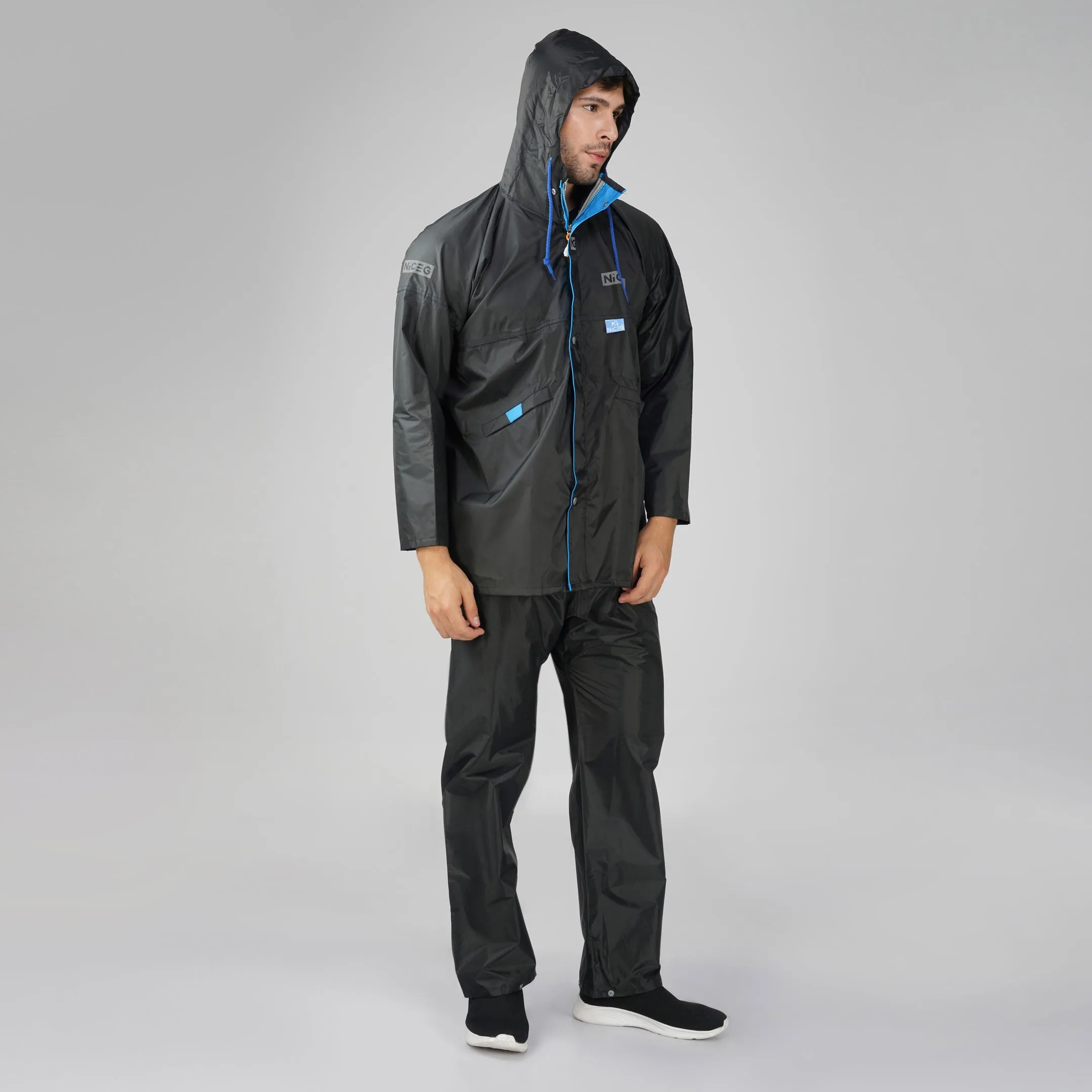 NiceG Men's Raincoats With Lightweight, Waterproof & Durable Black