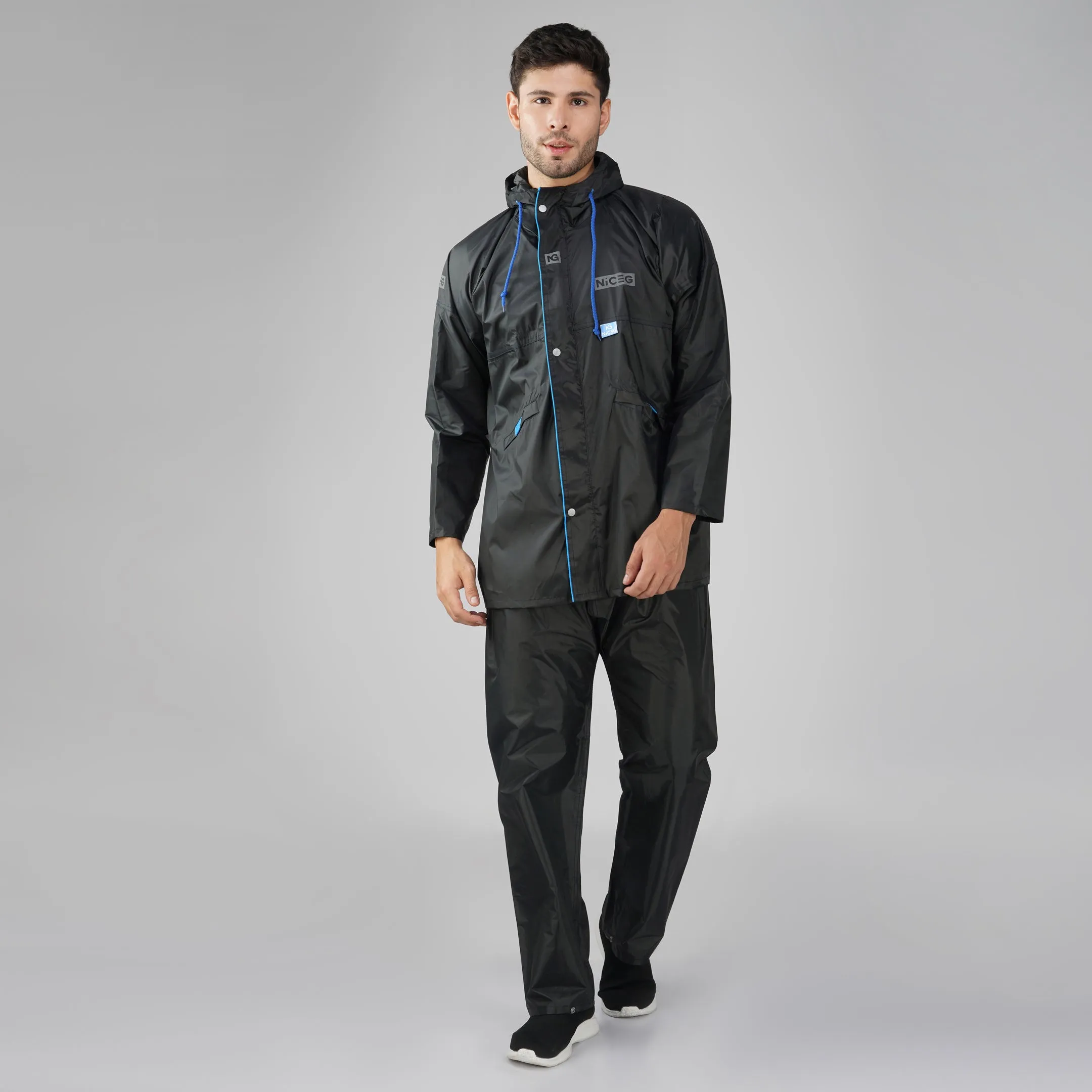 NiceG Men's Raincoats With Lightweight, Waterproof & Durable Black
