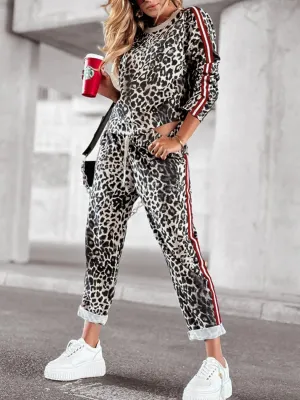Olivia – Leopard Print Women's Long Sleeve Top and Pants Set