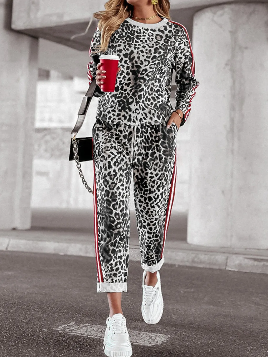 Olivia – Leopard Print Women's Long Sleeve Top and Pants Set