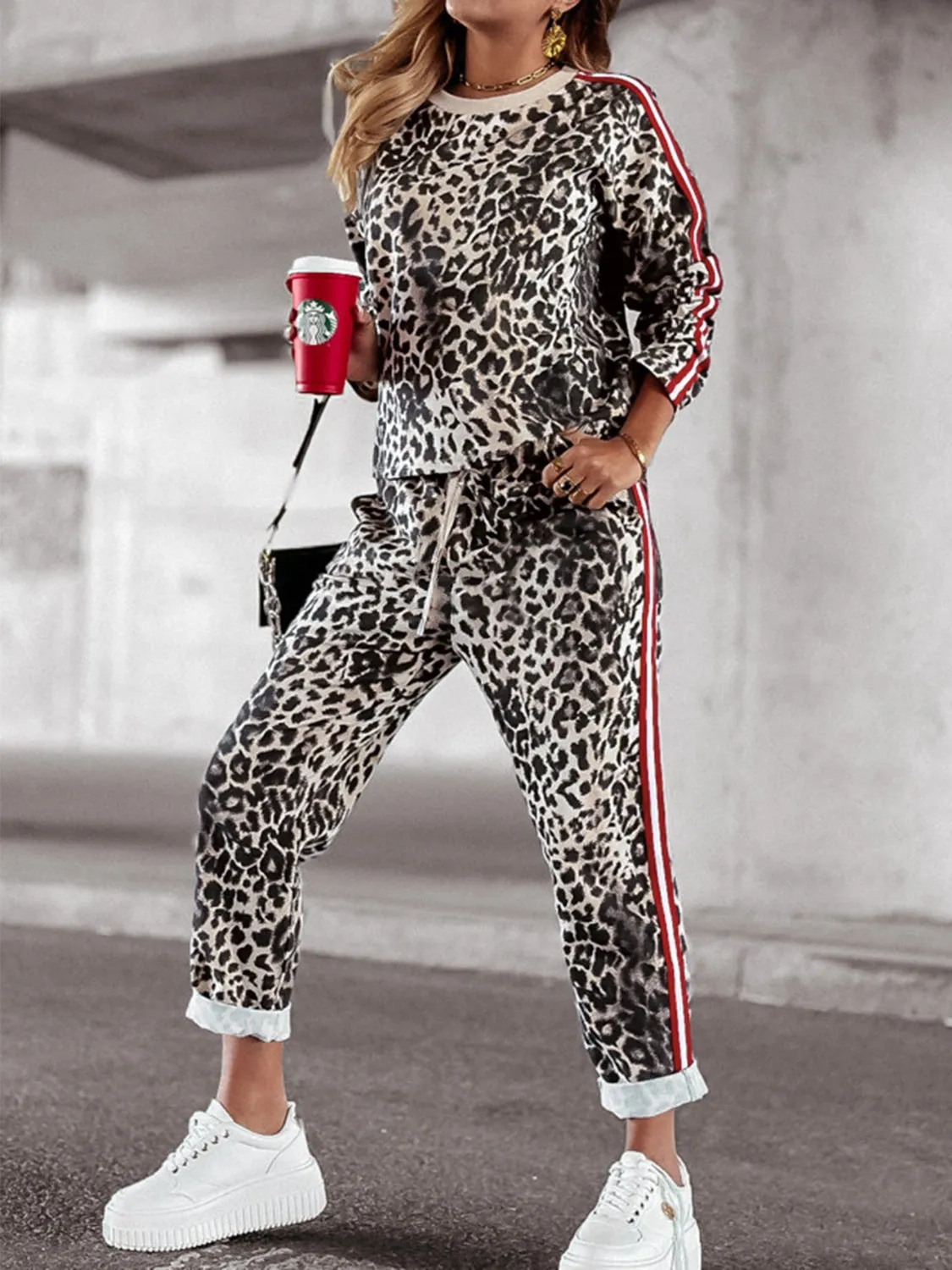 Olivia – Leopard Print Women's Long Sleeve Top and Pants Set