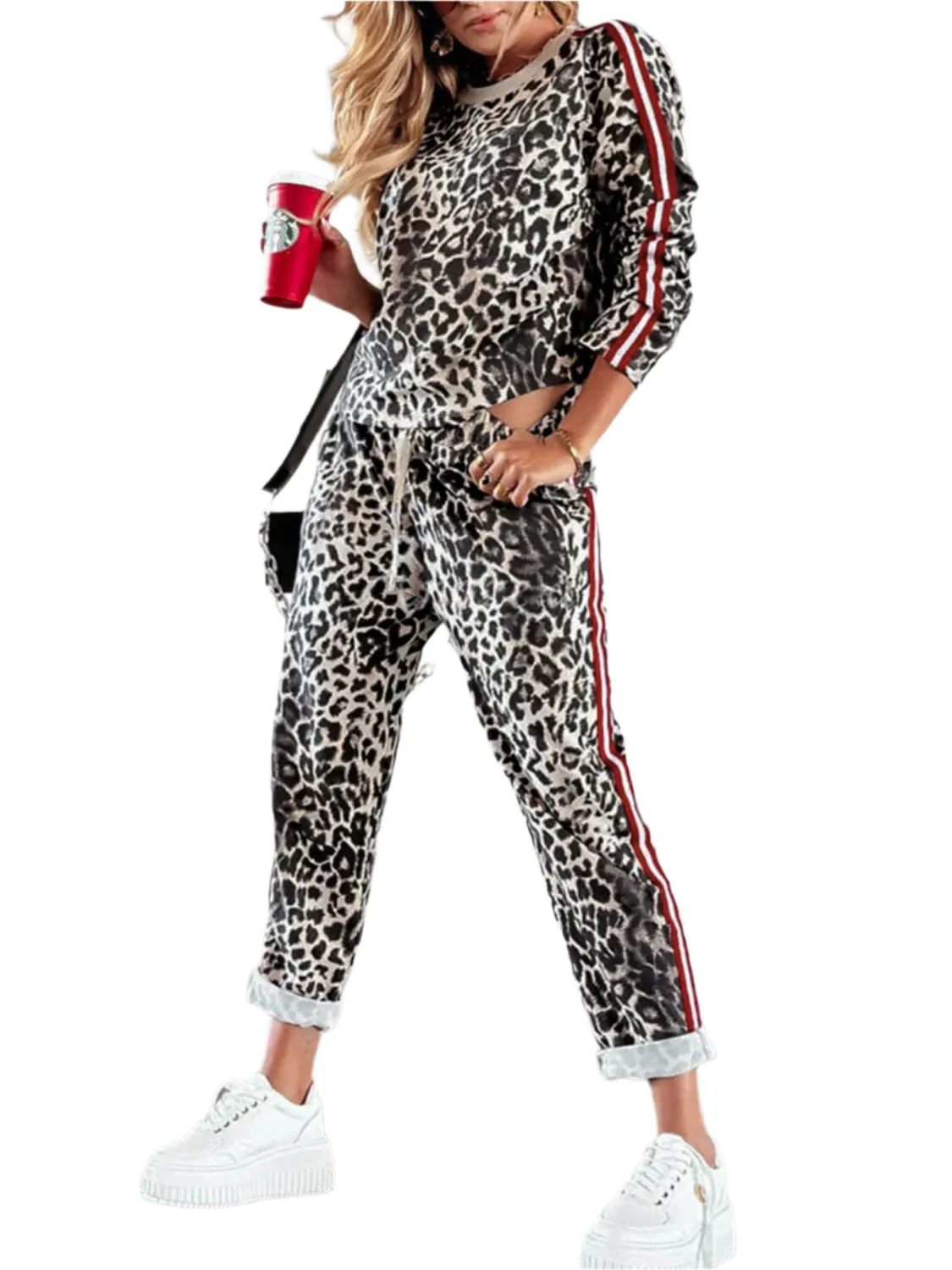 Olivia – Leopard Print Women's Long Sleeve Top and Pants Set
