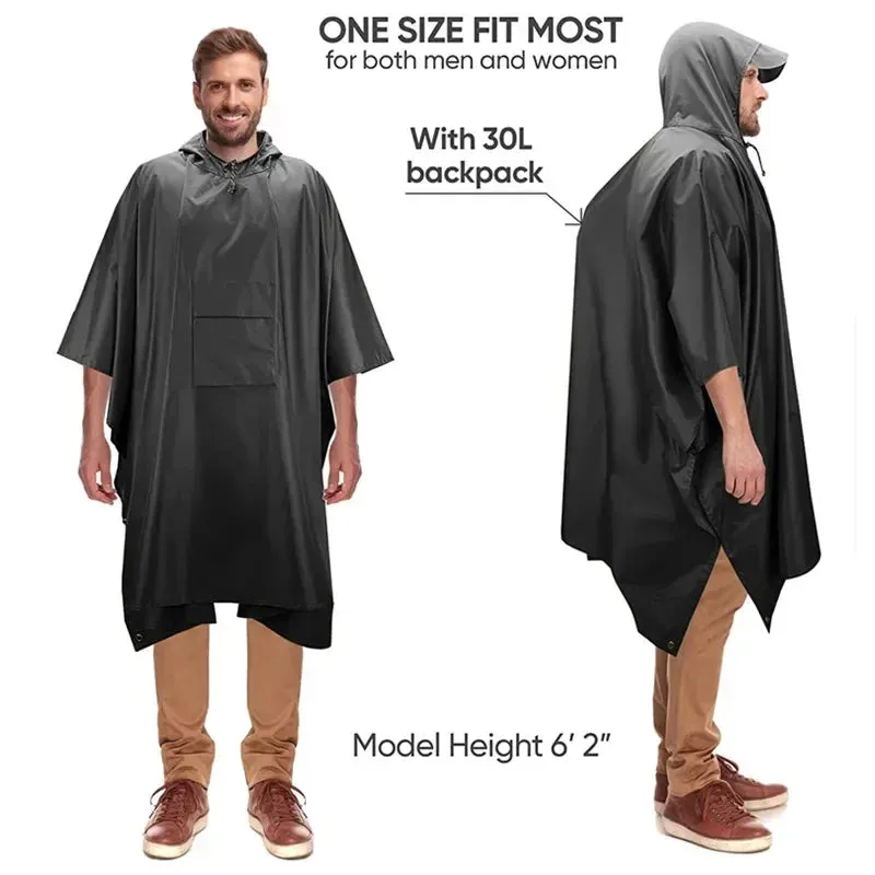 Outdoor Hooded Rain Poncho with Pocket - Waterproof Lightweight Unisex Raincoat for Hiking, Camping, Emergency