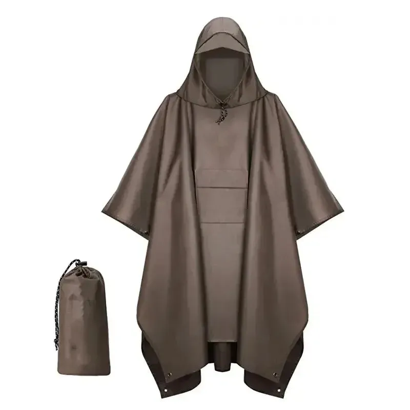 Outdoor Hooded Rain Poncho with Pocket - Waterproof Lightweight Unisex Raincoat for Hiking, Camping, Emergency