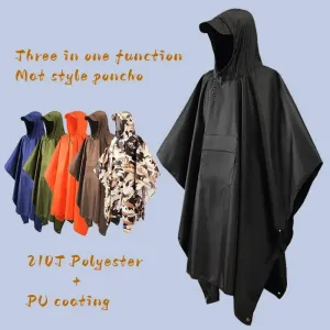 Outdoor Hooded Rain Poncho with Pocket - Waterproof Lightweight Unisex Raincoat for Hiking, Camping, Emergency
