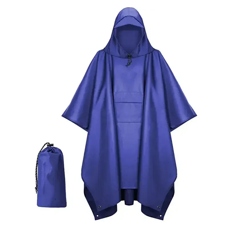 Outdoor Hooded Rain Poncho with Pocket - Waterproof Lightweight Unisex Raincoat for Hiking, Camping, Emergency