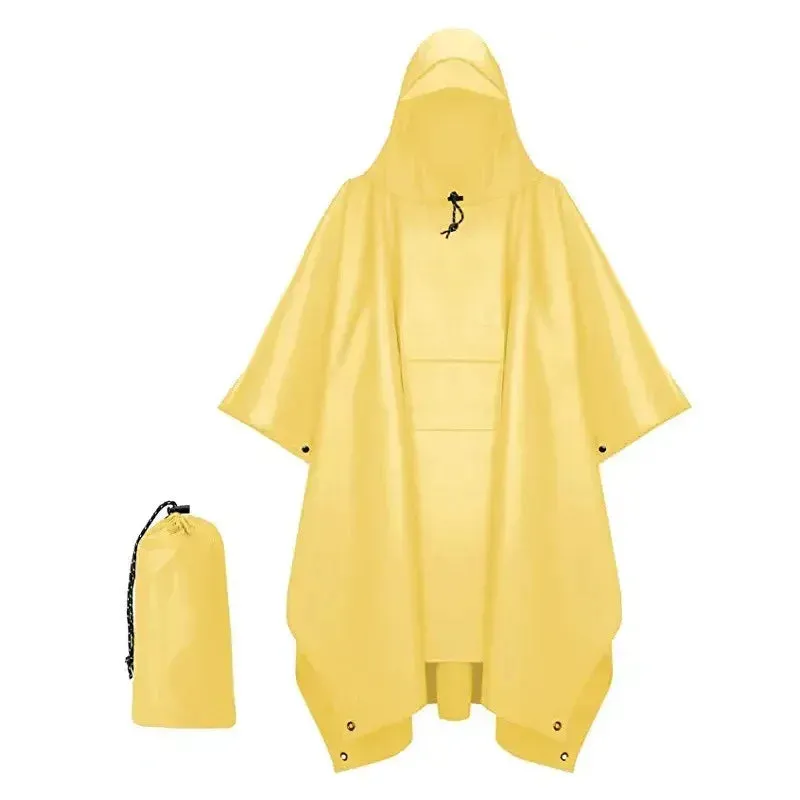 Outdoor Hooded Rain Poncho with Pocket - Waterproof Lightweight Unisex Raincoat for Hiking, Camping, Emergency