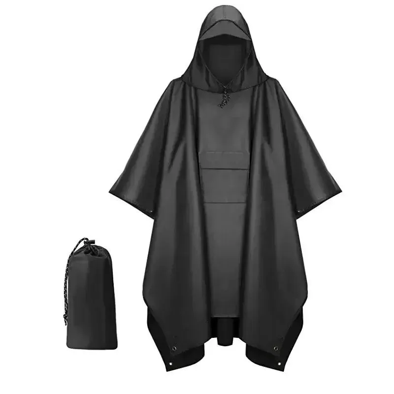 Outdoor Hooded Rain Poncho with Pocket - Waterproof Lightweight Unisex Raincoat for Hiking, Camping, Emergency
