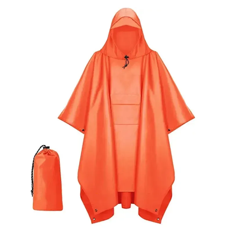 Outdoor Hooded Rain Poncho with Pocket - Waterproof Lightweight Unisex Raincoat for Hiking, Camping, Emergency