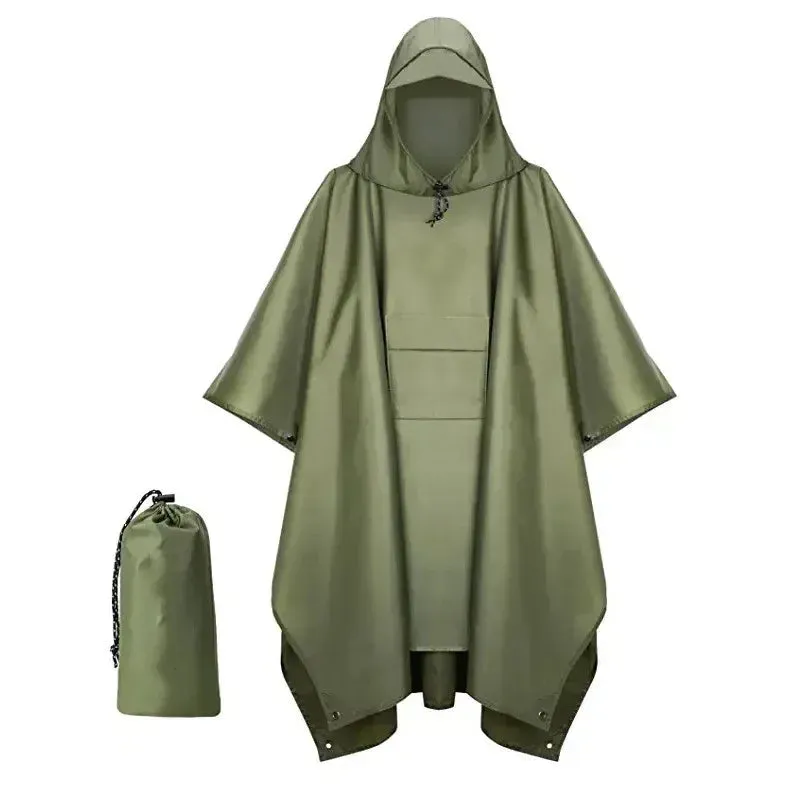 Outdoor Hooded Rain Poncho with Pocket - Waterproof Lightweight Unisex Raincoat for Hiking, Camping, Emergency