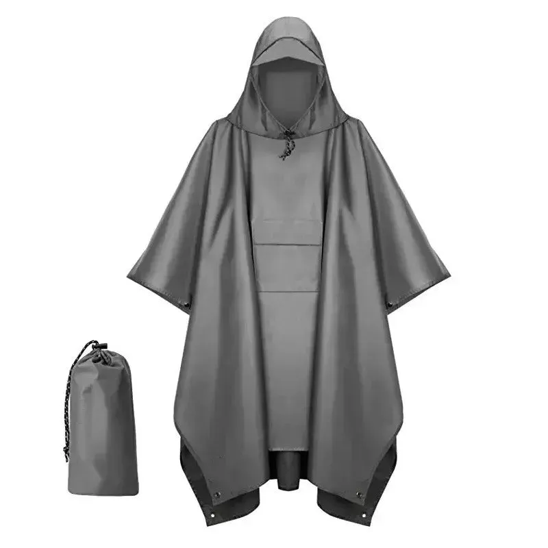 Outdoor Hooded Rain Poncho with Pocket - Waterproof Lightweight Unisex Raincoat for Hiking, Camping, Emergency
