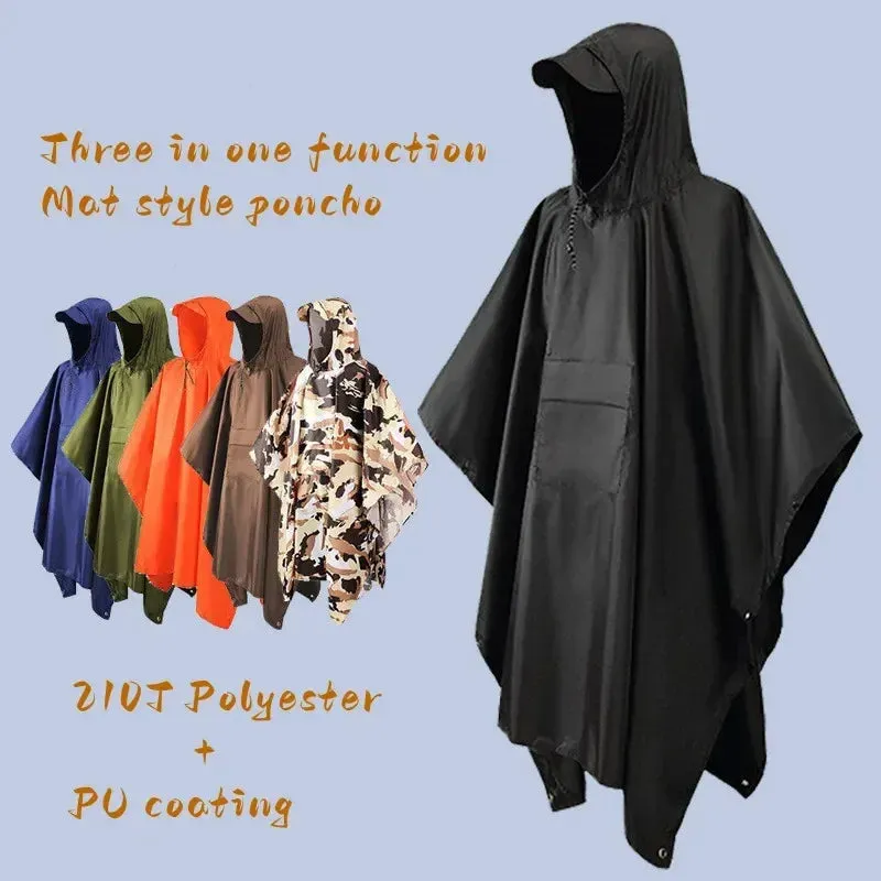 Outdoor Hooded Rain Poncho with Pocket - Waterproof Lightweight Unisex Raincoat for Hiking, Camping, Emergency